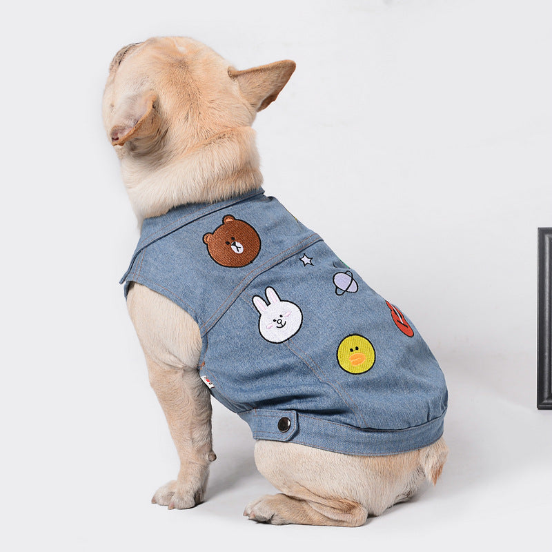 KFX-8490301 Casual Embroidered Denim Vest for Pets, Fit for Small to Medium Dogs