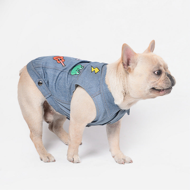 KFX-8490301 Casual Embroidered Denim Vest for Pets, Fit for Small to Medium Dogs