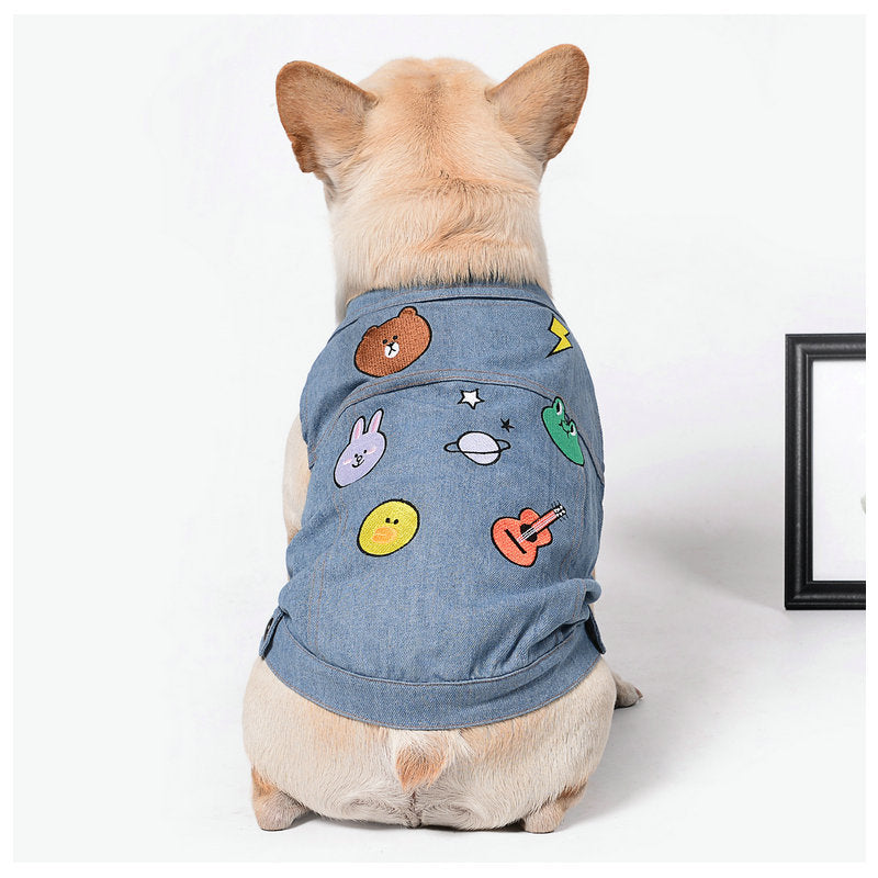 KFX-8490301 Casual Embroidered Denim Vest for Pets, Fit for Small to Medium Dogs