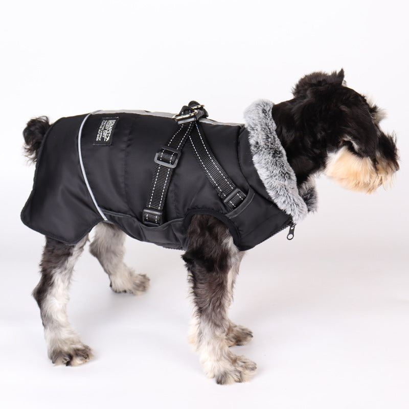 KFX-8492349 Waterproof Reflective Pet Jacket with Removable Fur Collar and Detachable Chest Strap
