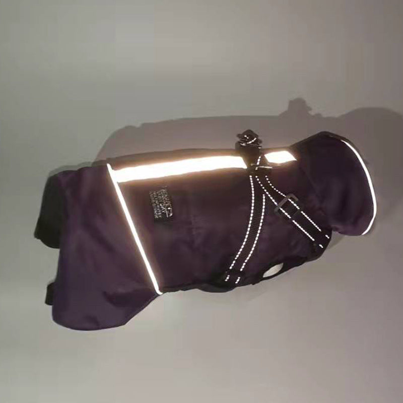 KFX-8492349 Waterproof Reflective Pet Jacket with Removable Fur Collar and Detachable Chest Strap