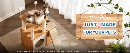 KFX-8493373 Multi-Functional Indoor Wooden Cat Tower with Climbing Frame, Scratching Board, and Cozy Condo for Cats and Kittens