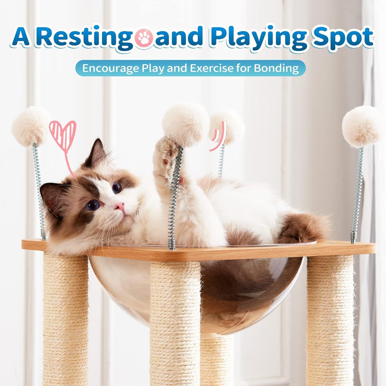 KFX-8493373 Multi-Functional Indoor Wooden Cat Tower with Climbing Frame, Scratching Board, and Cozy Condo for Cats and Kittens