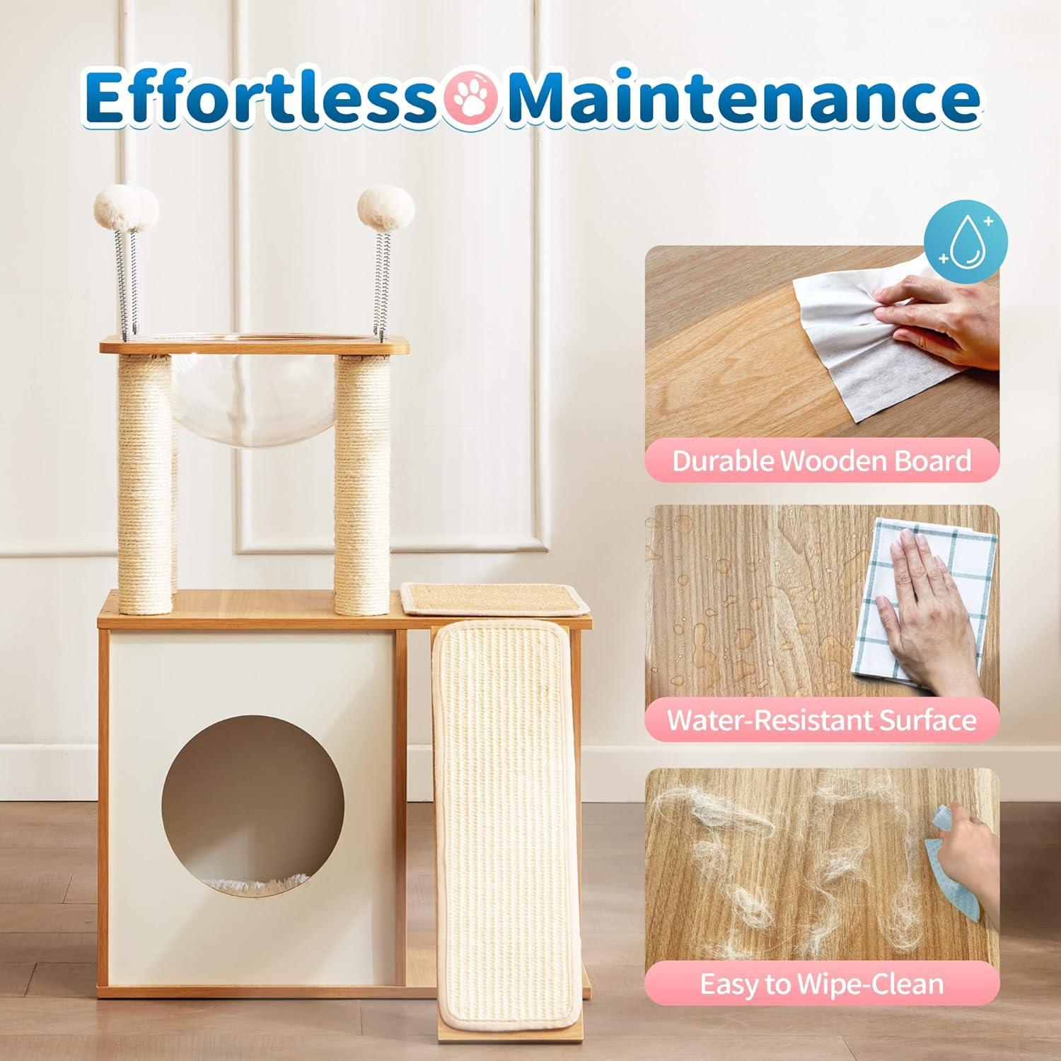 KFX-8493373 Multi-Functional Indoor Wooden Cat Tower with Climbing Frame, Scratching Board, and Cozy Condo for Cats and Kittens