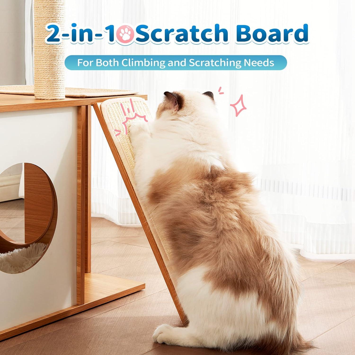 KFX-8493373 Multi-Functional Indoor Wooden Cat Tower with Climbing Frame, Scratching Board, and Cozy Condo for Cats and Kittens