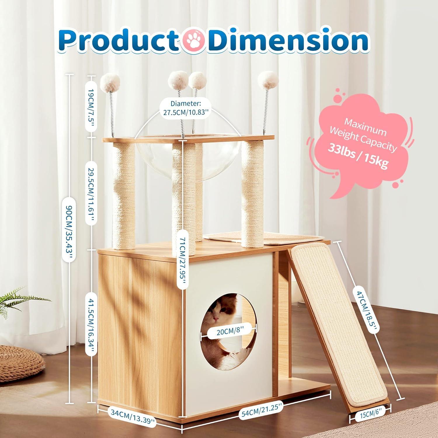 KFX-8493373 Multi-Functional Indoor Wooden Cat Tower with Climbing Frame, Scratching Board, and Cozy Condo for Cats and Kittens