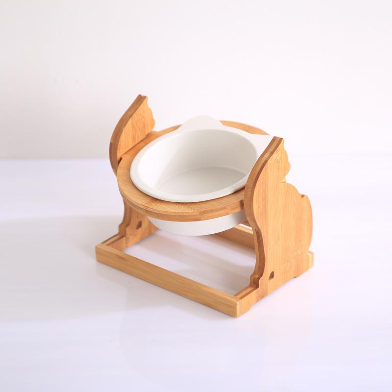 KFX-8493885 Ceramic Cat Food Bowl with Stand - Available in Single or Double Options