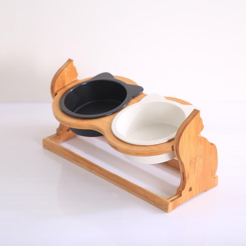 KFX-8493885 Ceramic Cat Food Bowl with Stand - Available in Single or Double Options