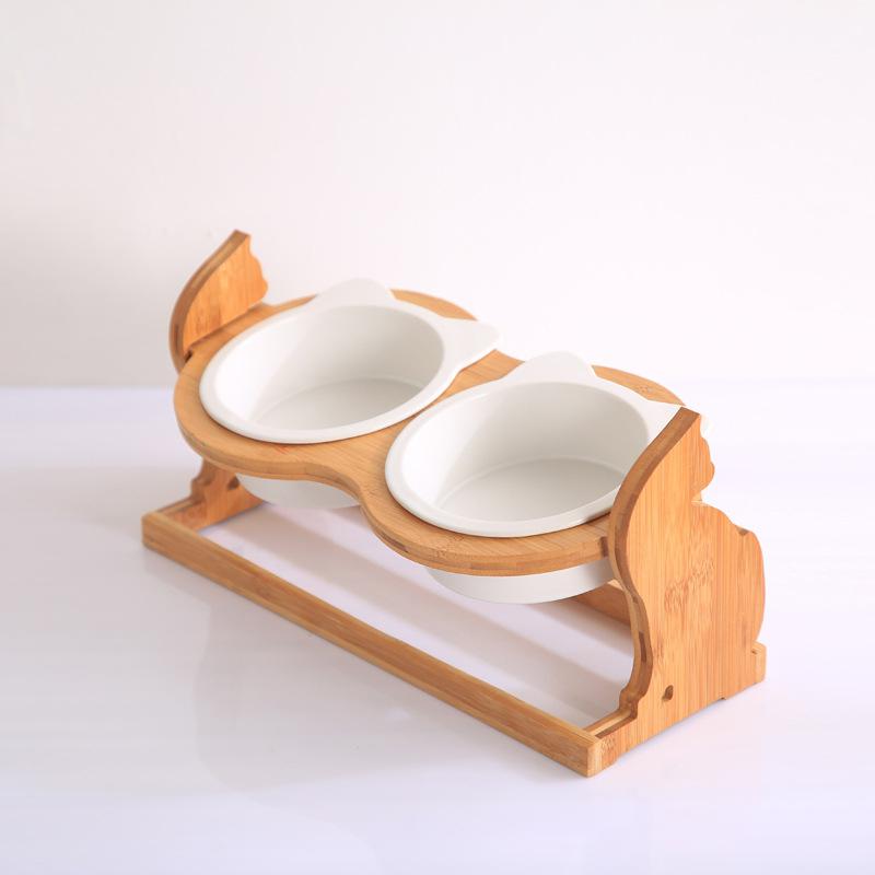 KFX-8493885 Ceramic Cat Food Bowl with Stand - Available in Single or Double Options