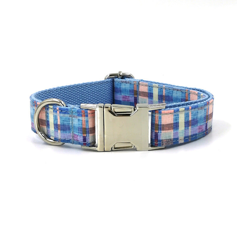KFX-8495677 Plaid Bow Dog Collar - Adjustable Cloth Pet Accessory in Multiple Sizes