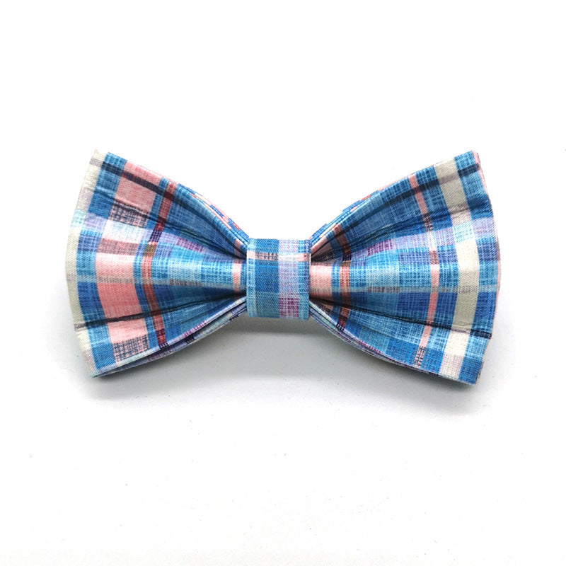 KFX-8495677 Plaid Bow Dog Collar - Adjustable Cloth Pet Accessory in Multiple Sizes