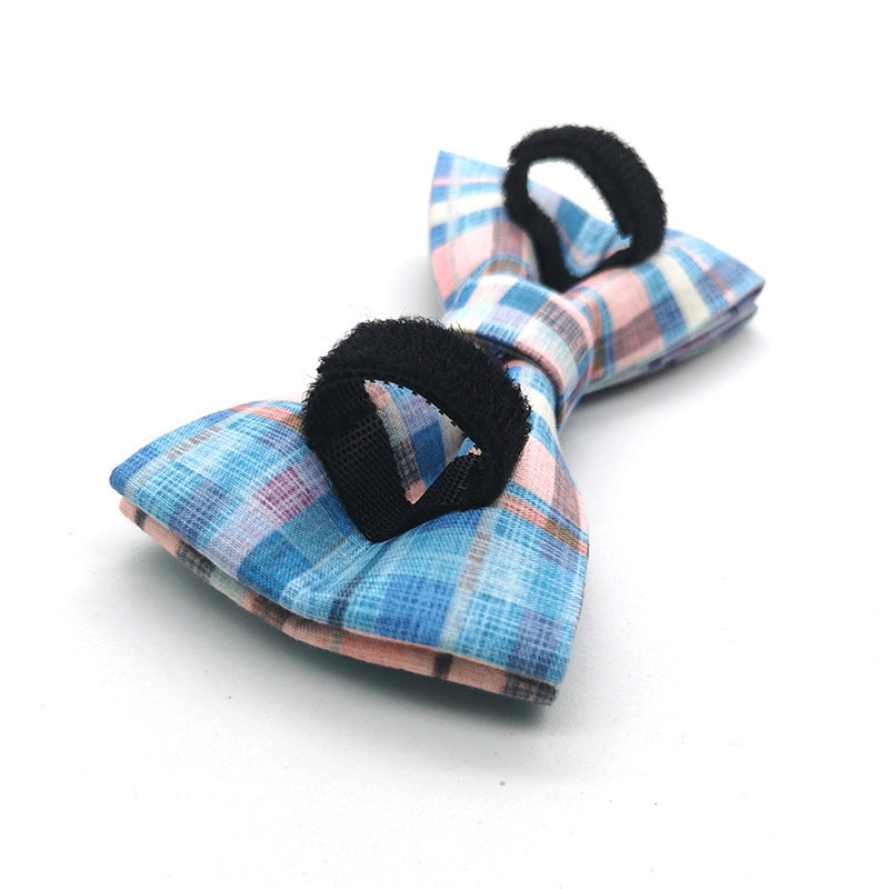 KFX-8495677 Plaid Bow Dog Collar - Adjustable Cloth Pet Accessory in Multiple Sizes