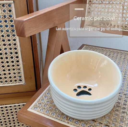 KFX-8499645 Water Ripple Ceramic Pet Bowl for Cats - Anti-Tumble Design, 16.5 × 10cm