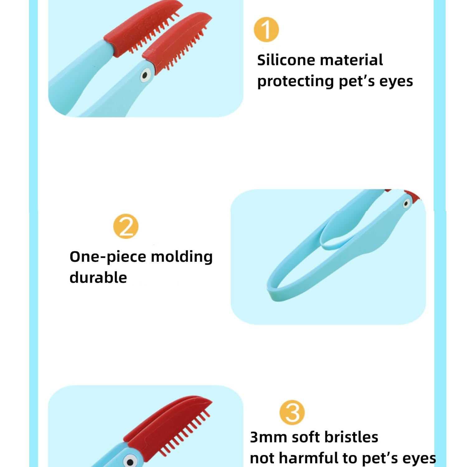 KFX-8500925 Soft Silicone Pet Tear Stain Remover Brush for Cats and Dogs Easy Grip Grooming Tool