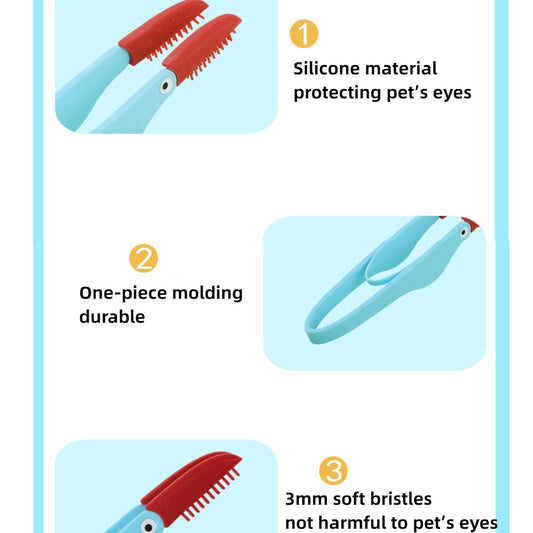 KFX-8500925 Soft Silicone Pet Tear Stain Remover Brush for Cats and Dogs Easy Grip Grooming Tool