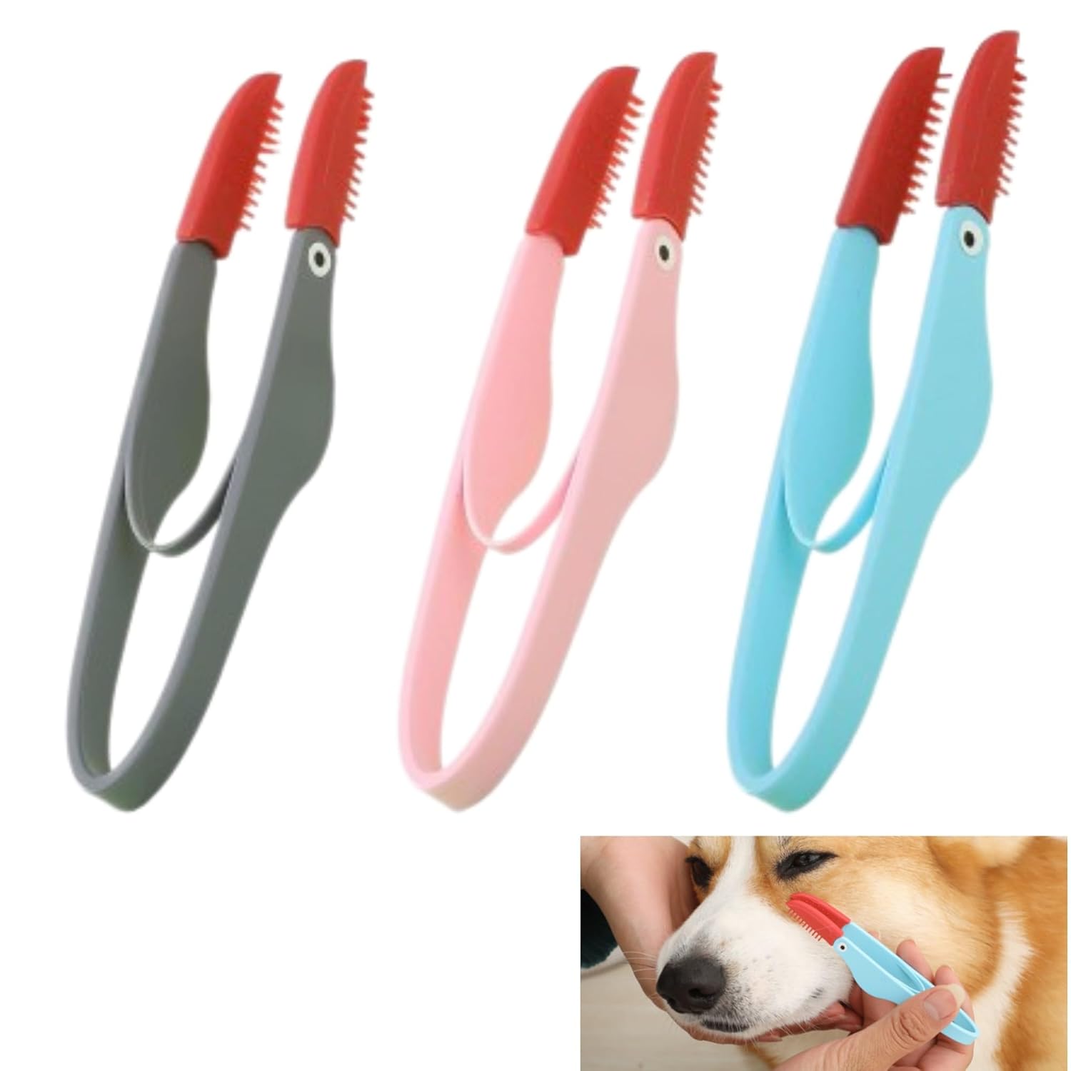 KFX-8500925 Soft Silicone Pet Tear Stain Remover Brush for Cats and Dogs Easy Grip Grooming Tool