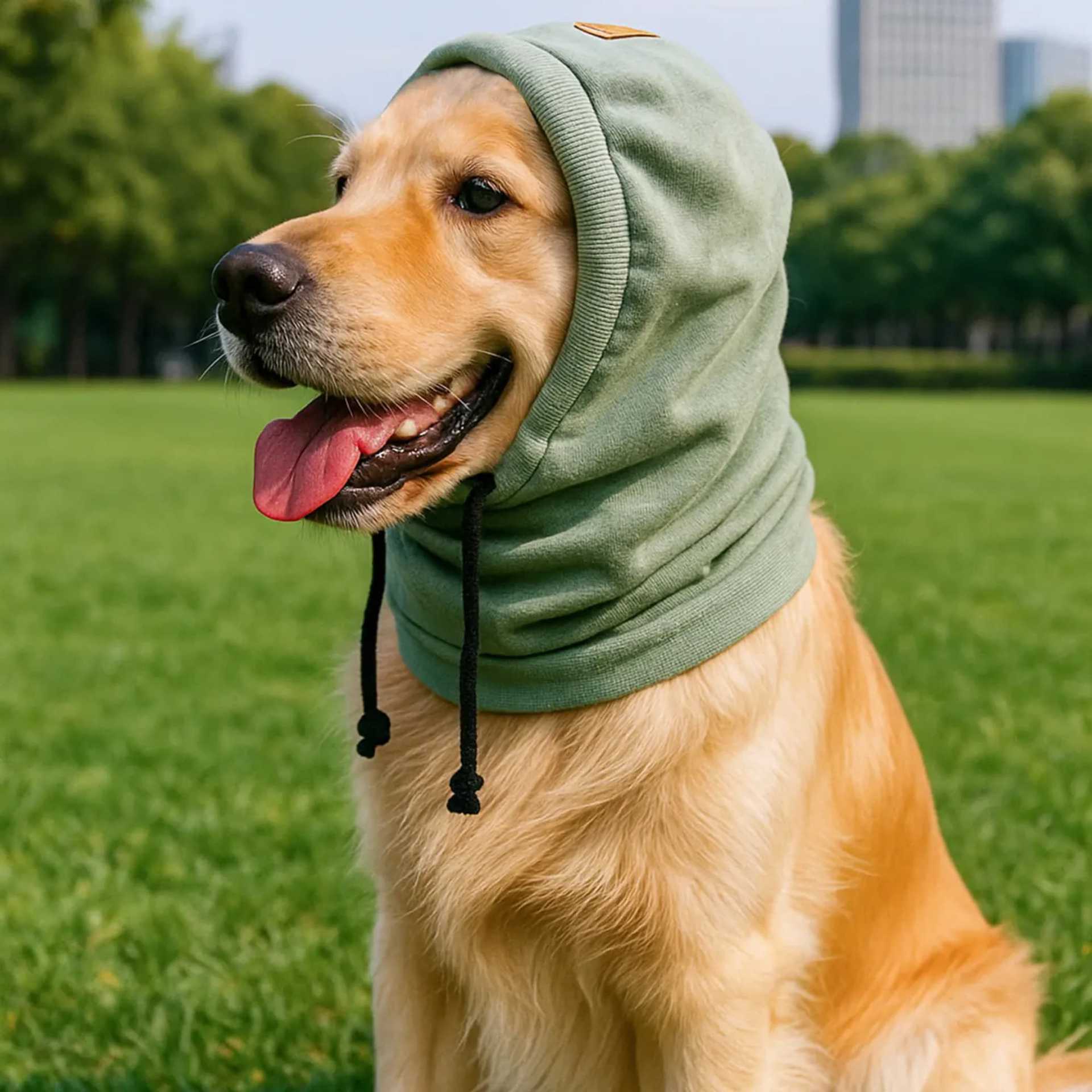 KFX-8501053 Dog Casual Noise-Blocking Earflap Hat for Pets - Gray, Green, Black - Sizes S, M, L - Polyester Material