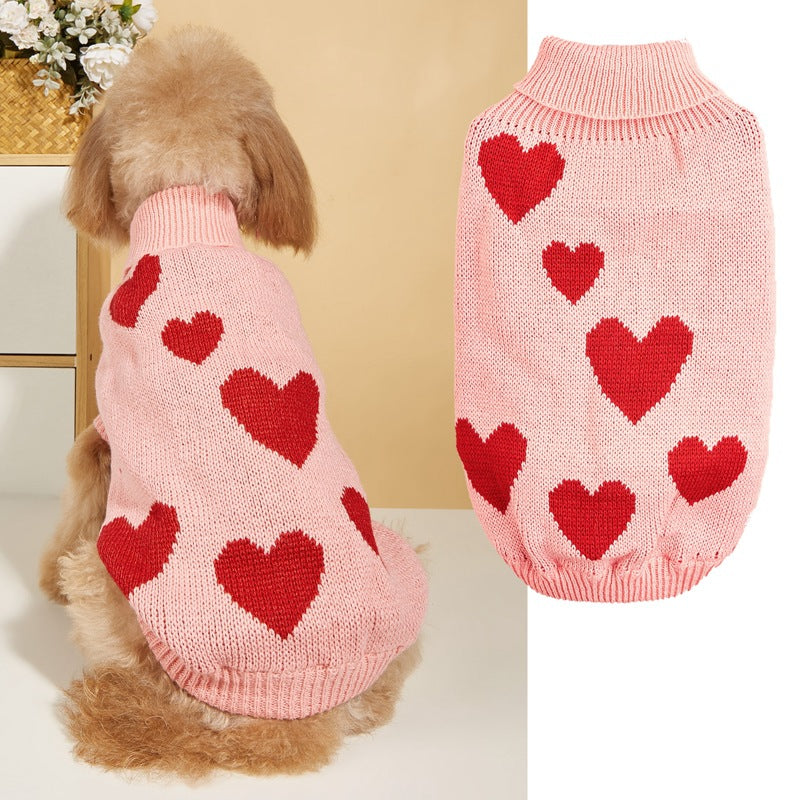 KFX-8501437 Valentine's Day & New Year Dog Knitted Sweater - Pink, Red, Blue, Sizes S-XXL