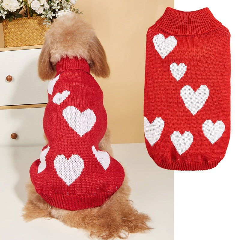 KFX-8501437 Valentine's Day & New Year Dog Knitted Sweater - Pink, Red, Blue, Sizes S-XXL