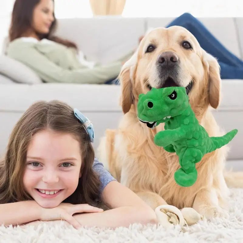 KFX-8502077 Dinosaur Squeaky Plush Dog Toy with Grunt Sounds for Interactive Chewing and Play for Small to Large Dogs