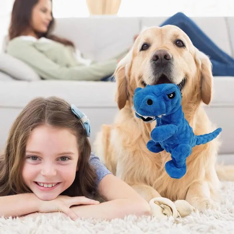 KFX-8502077 Dinosaur Squeaky Plush Dog Toy with Grunt Sounds for Interactive Chewing and Play for Small to Large Dogs