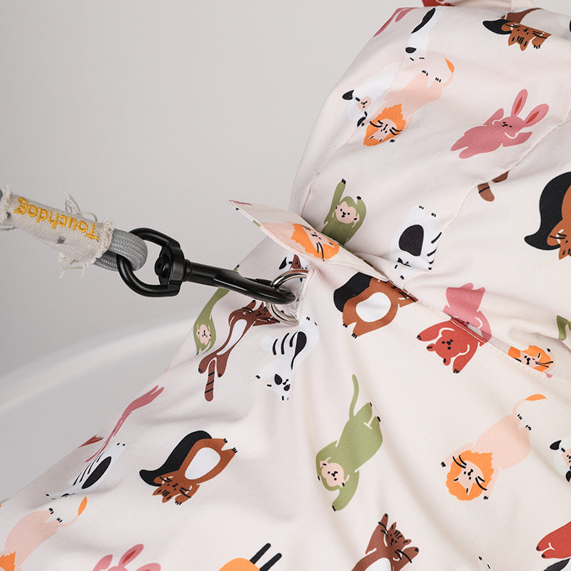 KFX-8503997 Cartoon Waterproof Dog Raincoat for Small Pets in Beige