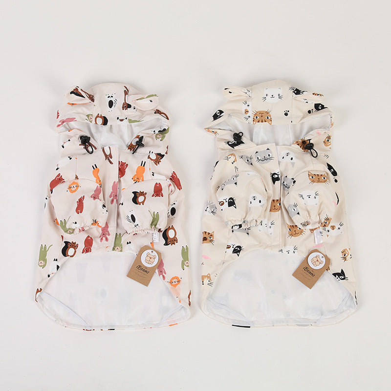 KFX-8503997 Cartoon Waterproof Dog Raincoat for Small Pets in Beige