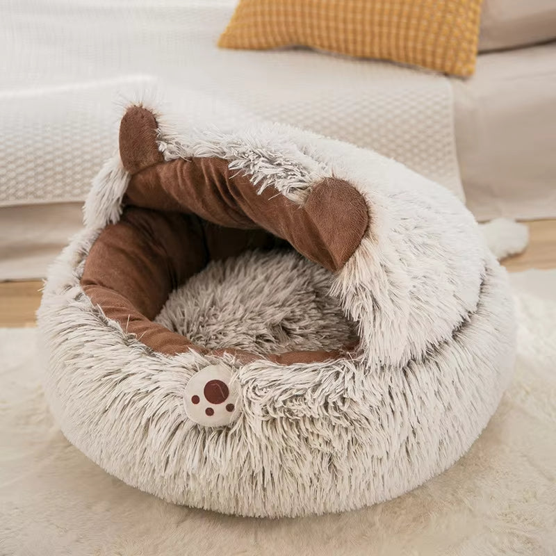 KFX-8509245 Cozy Plush Round Cat Bed and Sleep Bag for Cats and Small Dogs, Multiple Sizes Available