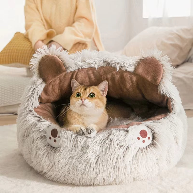 KFX-8509245 Cozy Plush Round Cat Bed and Sleep Bag for Cats and Small Dogs, Multiple Sizes Available