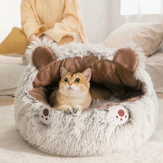 KFX-8509245 Cozy Plush Round Cat Bed and Sleep Bag for Cats and Small Dogs, Multiple Sizes Available