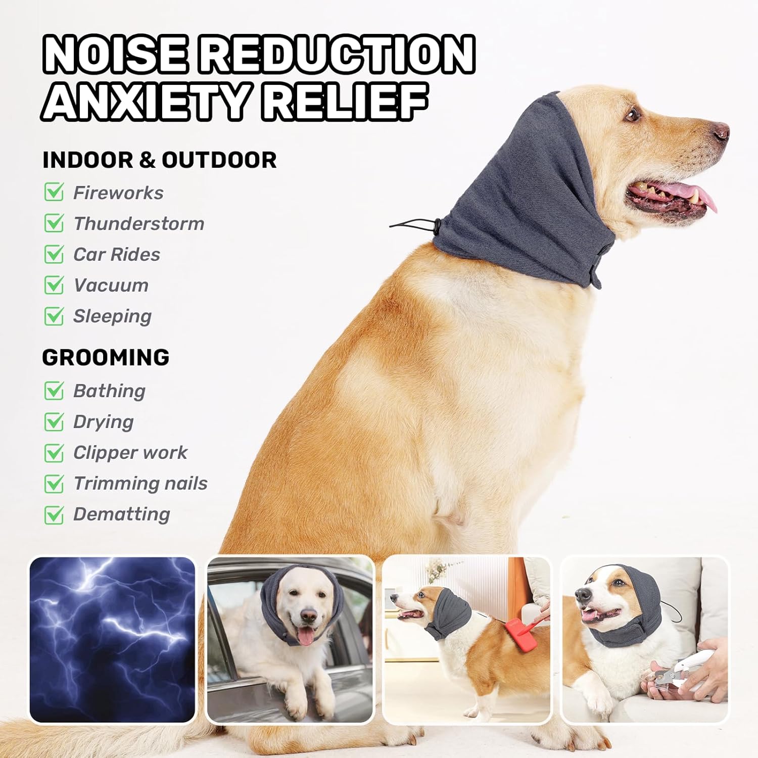 KFX-8509757 Dog Calming Hoodie with Adjustable Ear Wraps for Noise Protection and Grooming Relief