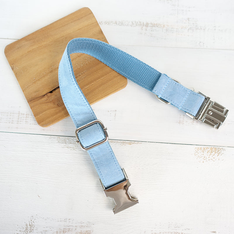 KFX-8511165 Sky Blue Velvet Dog Collar - Adjustable Polyester Pet Chain for Sizes XS to XK