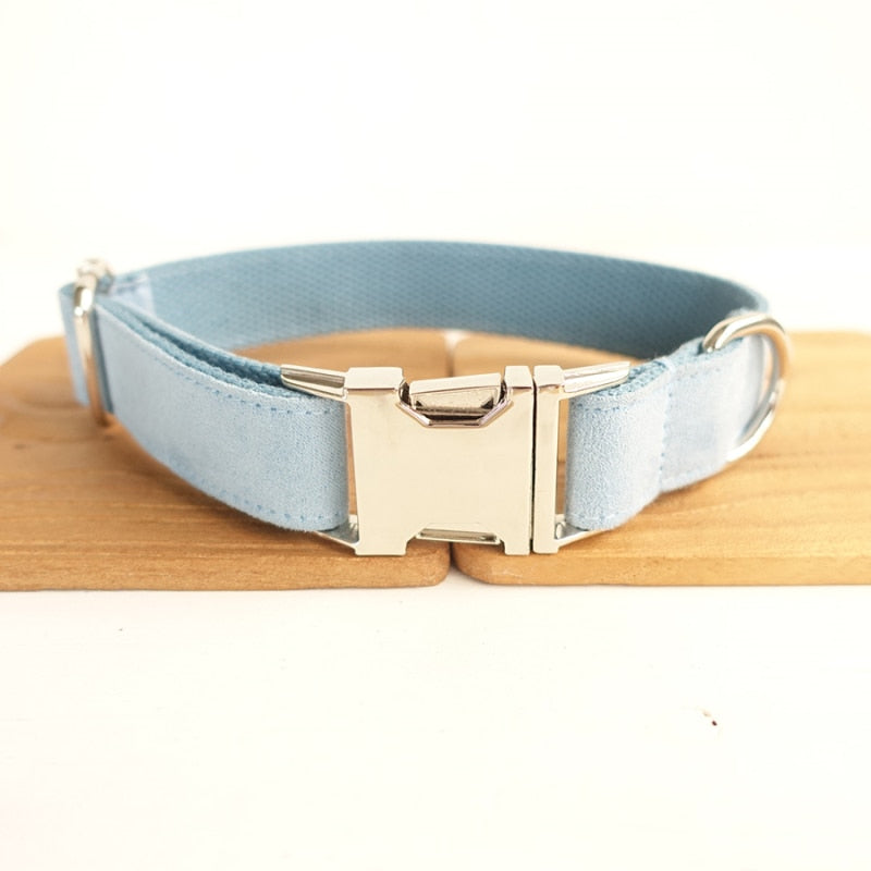 KFX-8511165 Sky Blue Velvet Dog Collar - Adjustable Polyester Pet Chain for Sizes XS to XK