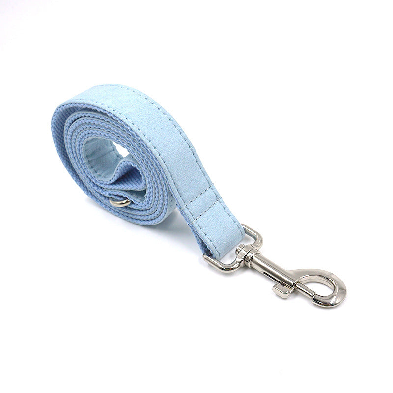 KFX-8511165 Sky Blue Velvet Dog Collar - Adjustable Polyester Pet Chain for Sizes XS to XK