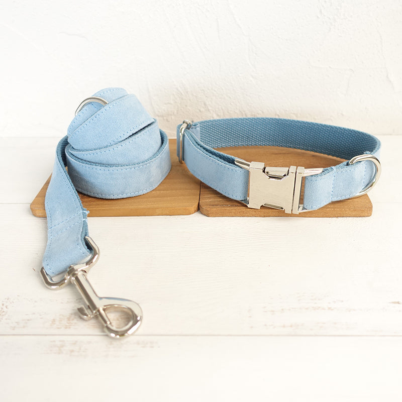 KFX-8511165 Sky Blue Velvet Dog Collar - Adjustable Polyester Pet Chain for Sizes XS to XK