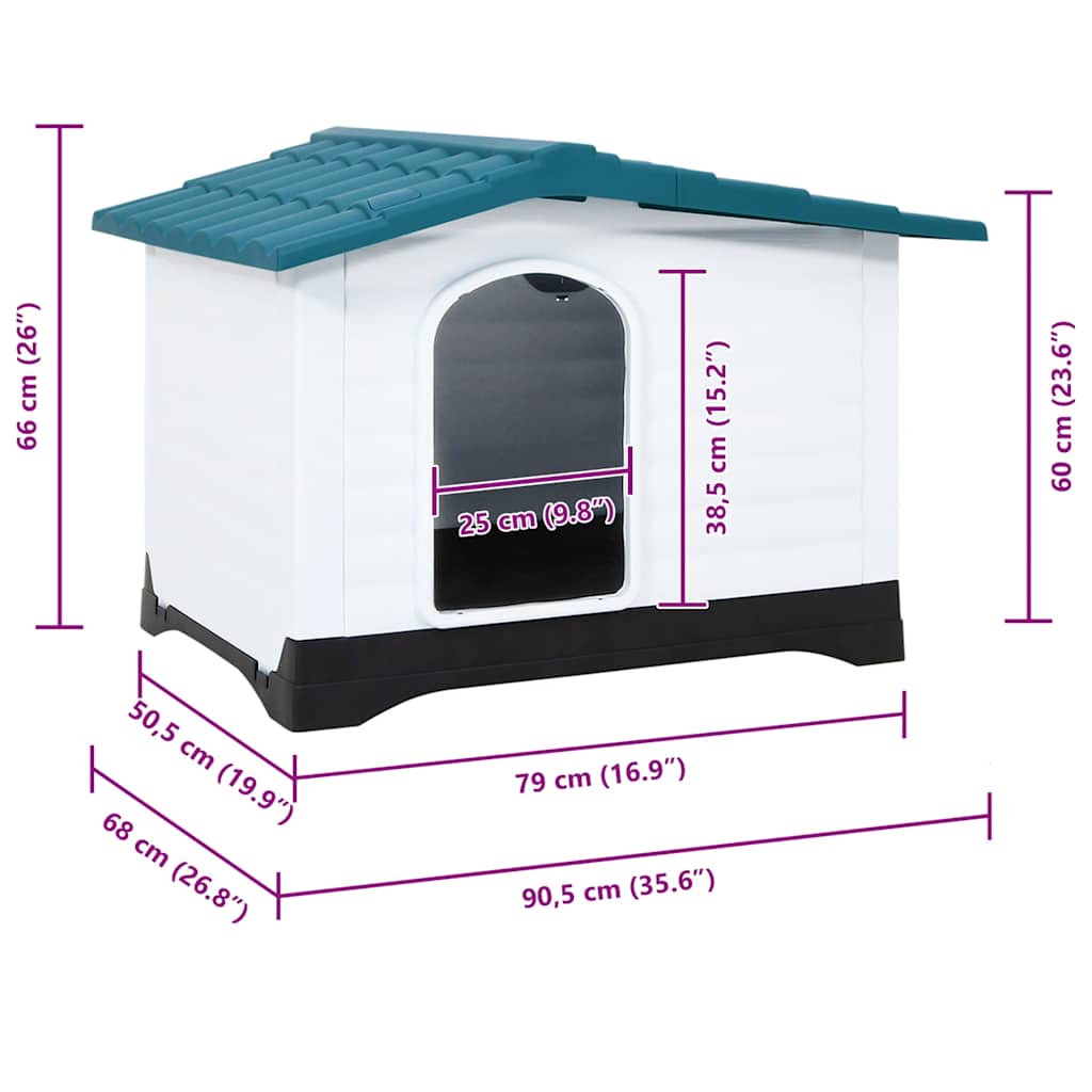 KFX-8513213 Durable Polypropylene Dog House for Comfortable Outdoor Shelter, 90.5 x 68 x 66 cm - Blue, White, Black, Gray