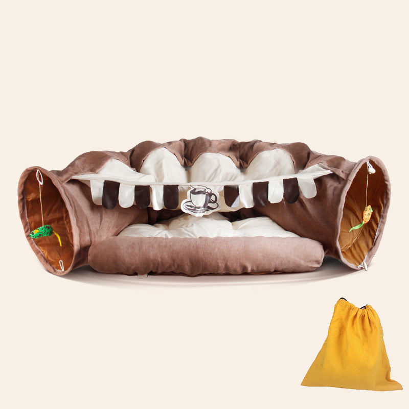 KFX-8514237 Cozy Cat Tunnel Bed with Polyester Material and Cotton Litter - 25CM Diameter, 126CM Length