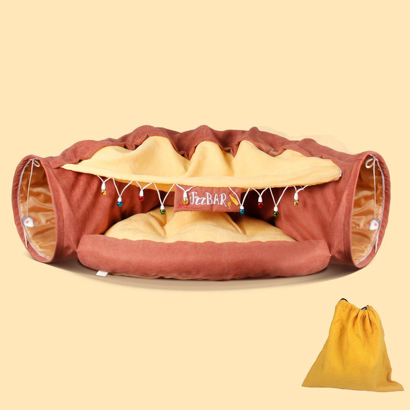 KFX-8514237 Cozy Cat Tunnel Bed with Polyester Material and Cotton Litter - 25CM Diameter, 126CM Length