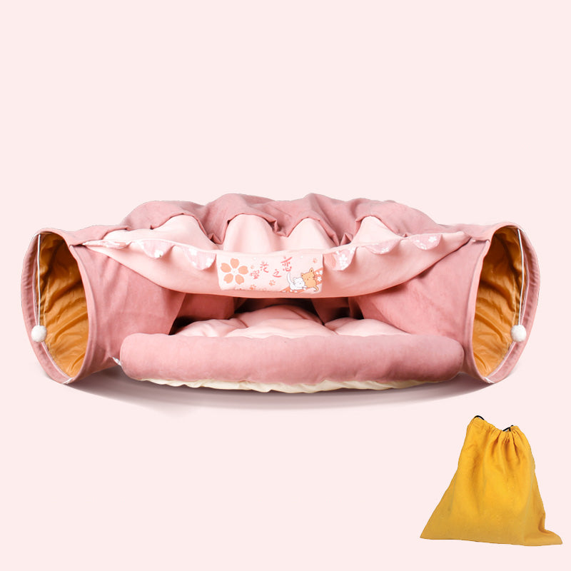 KFX-8514237 Cozy Cat Tunnel Bed with Polyester Material and Cotton Litter - 25CM Diameter, 126CM Length