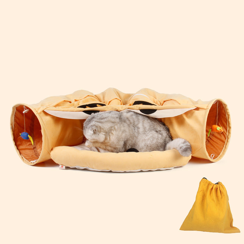 KFX-8514237 Cozy Cat Tunnel Bed with Polyester Material and Cotton Litter - 25CM Diameter, 126CM Length