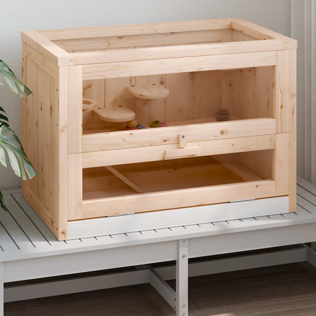 KFX-8516541 Wooden Hamster Cage with Accessories - Solid Fir Wood, Wire Mesh Top, Easy Clean Design
