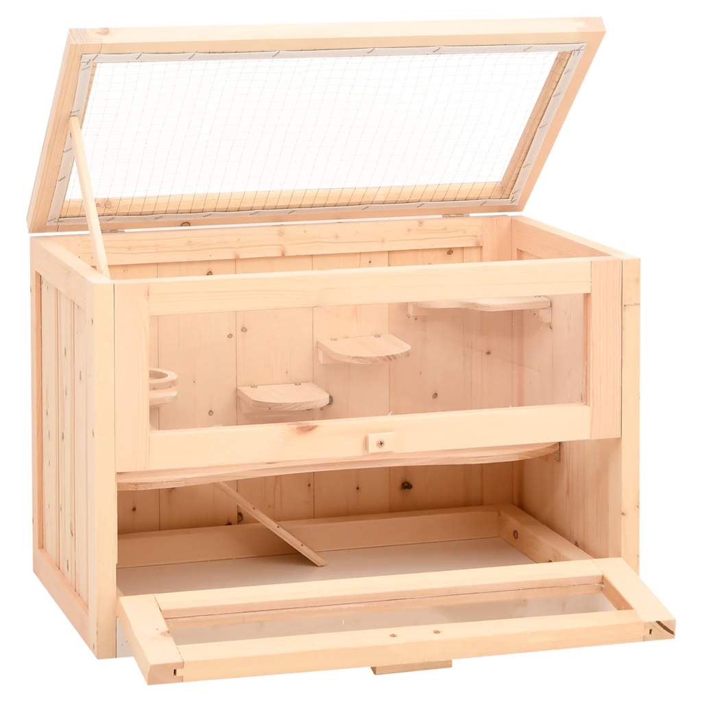 KFX-8516541 Wooden Hamster Cage with Accessories - Solid Fir Wood, Wire Mesh Top, Easy Clean Design