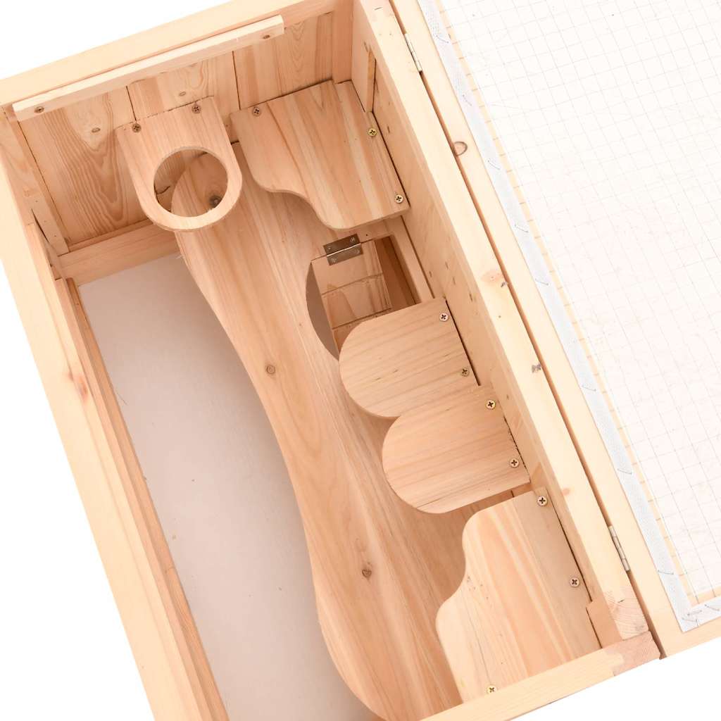 KFX-8516541 Wooden Hamster Cage with Accessories - Solid Fir Wood, Wire Mesh Top, Easy Clean Design