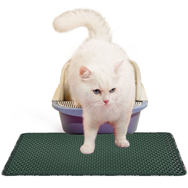 KFX-8516797 Double Layer Rice-Shaped Cat Litter Mat, Waterproof EVA, Litter Trap with Special Holes, Easy Clean, 21 x 14 inches