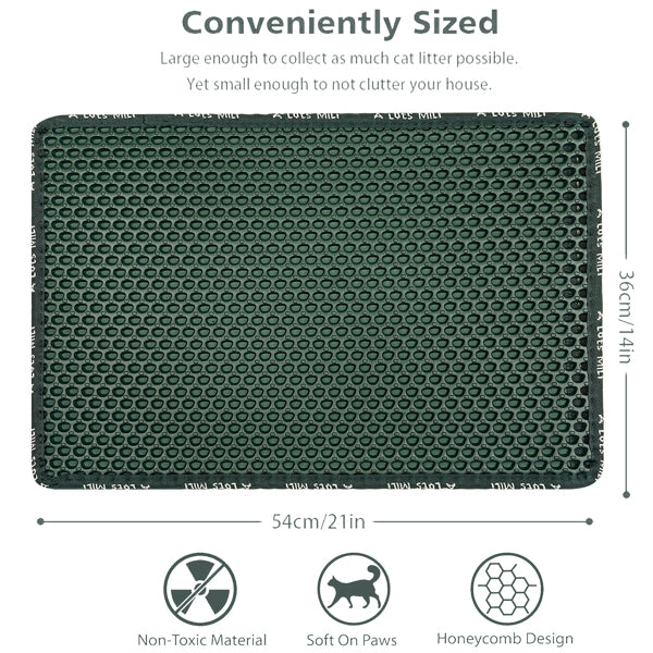 KFX-8516797 Double Layer Rice-Shaped Cat Litter Mat, Waterproof EVA, Litter Trap with Special Holes, Easy Clean, 21 x 14 inches