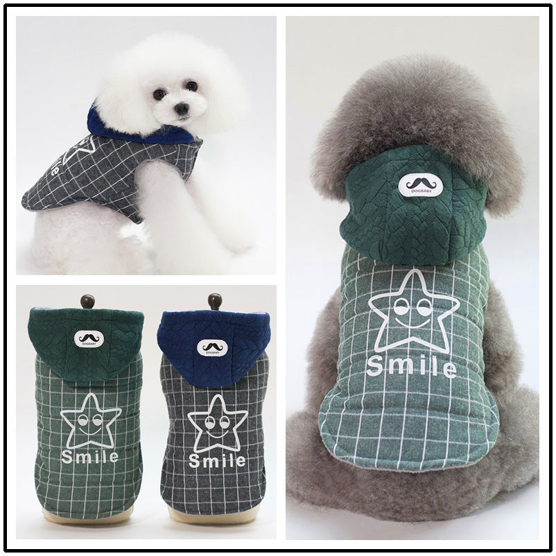 KFX-8519357 Cotton Two-Legged Dog Coat for Small Dogs in Green and Gray