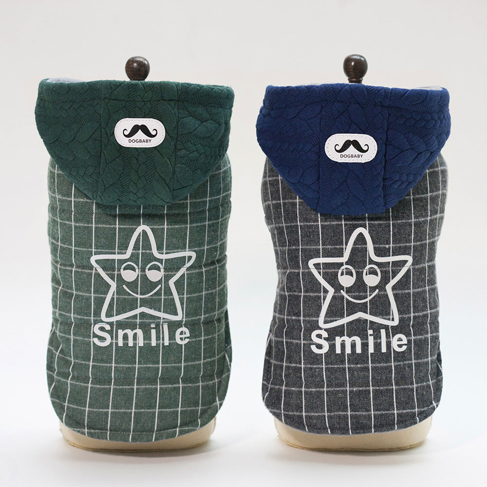 KFX-8519357 Cotton Two-Legged Dog Coat for Small Dogs in Green and Gray