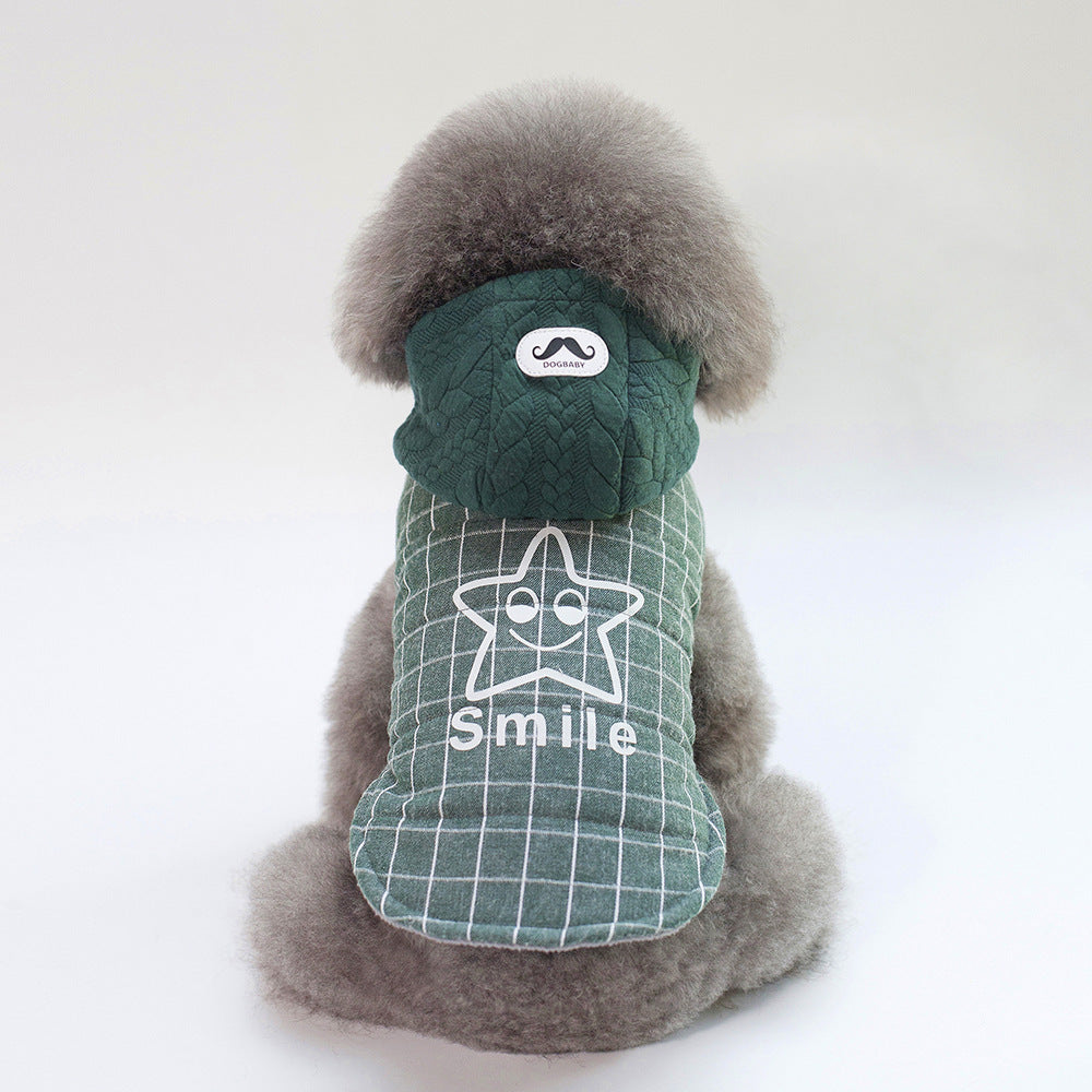 KFX-8519357 Cotton Two-Legged Dog Coat for Small Dogs in Green and Gray