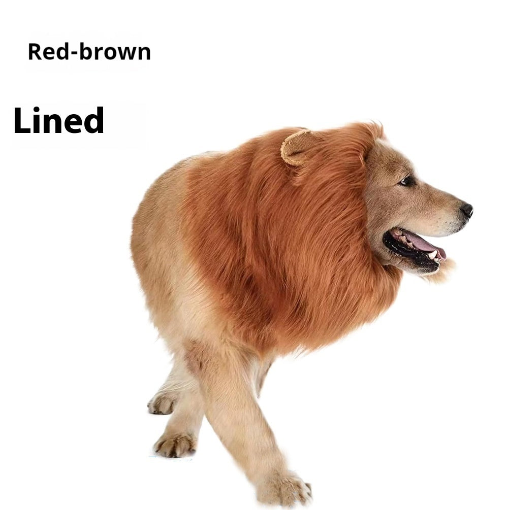 KFX-8519741 Light Brown and Red Brown Lion Head Cover for Dogs in Sizes S, M, L with Adjustable Neck Band