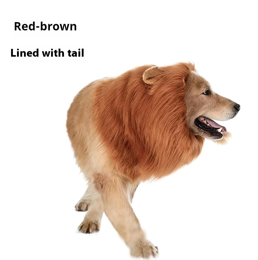 KFX-8519741 Light Brown and Red Brown Lion Head Cover for Dogs in Sizes S, M, L with Adjustable Neck Band